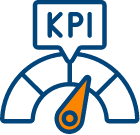 Speedometer with needle and ‘KPI’ label for success measurement and reporting
